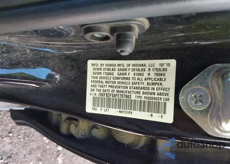 2015 Honda Civic Lx z USA, uszkodzony, nr VIN 19XFB2F55FE707663